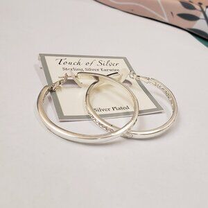 Touch of Silver, NWT, silver hoops with clear rhinestones hoop earrings